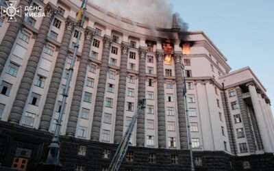Record Russian drone attack pounds Ukraine, damaging government building