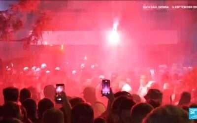 Tear gas fired at thousands of protesters in Serbia demanding free elections and justice